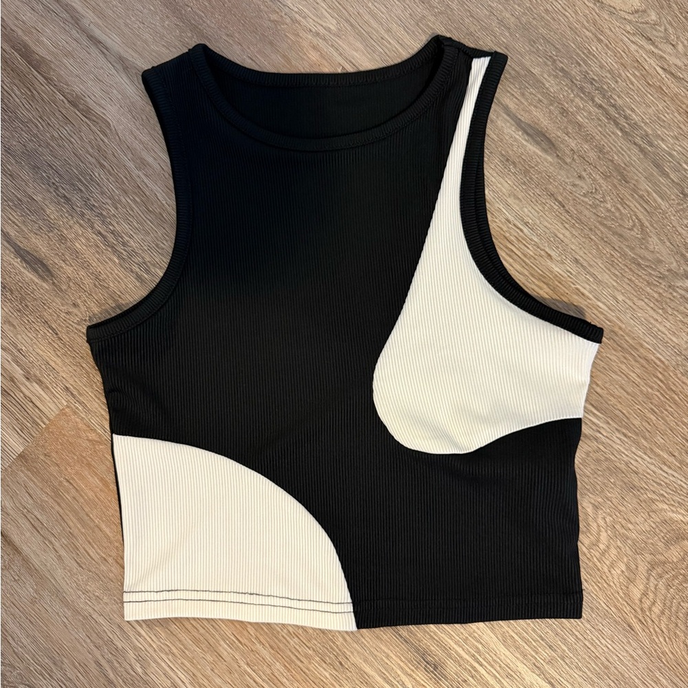 Black and Cream Sleeveless Crop Top